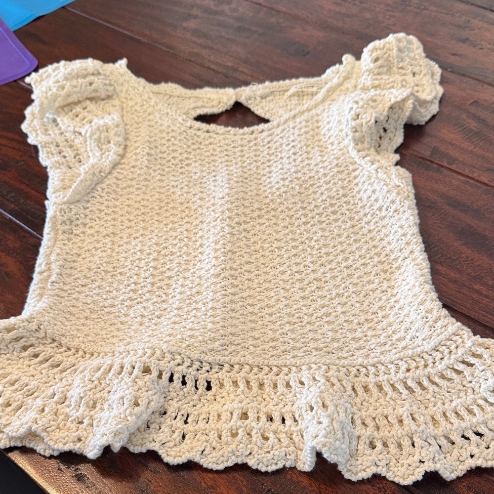 By Anthropologie Size Small Chic Cream Crochet Blouse